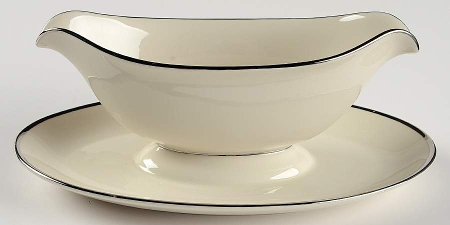 Classic Off White (Platinum Trim) Gravy Boat with Attached Underplate by Edgerton-1