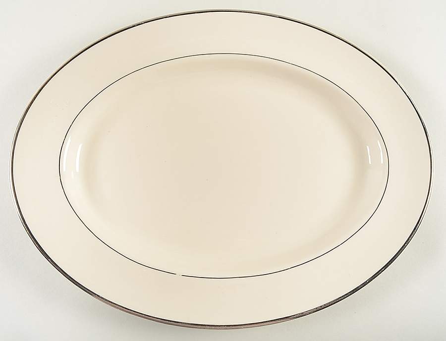 Classic Off White (Platinum Trim) 15" Oval Serving Platter by Edgerton-1