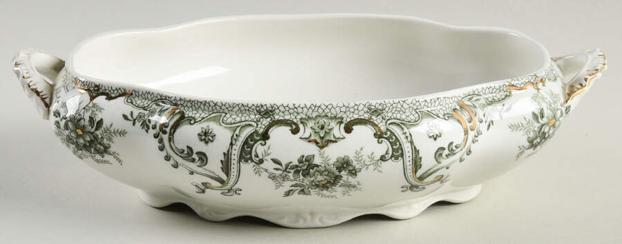 Keswick (Green, Gold Accent) Oval Vegetable No Lid by John Edwards-1