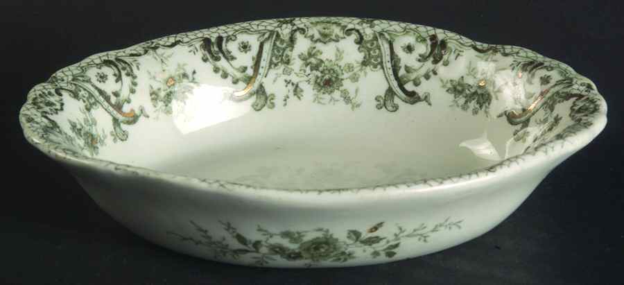 Keswick (Green, Gold Accent) Oval Fruit/Dessert Bowl by John Edwards-1