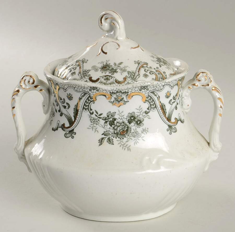 Keswick (Green, Gold Accent) Sugar Bowl & Lid by John Edwards-1