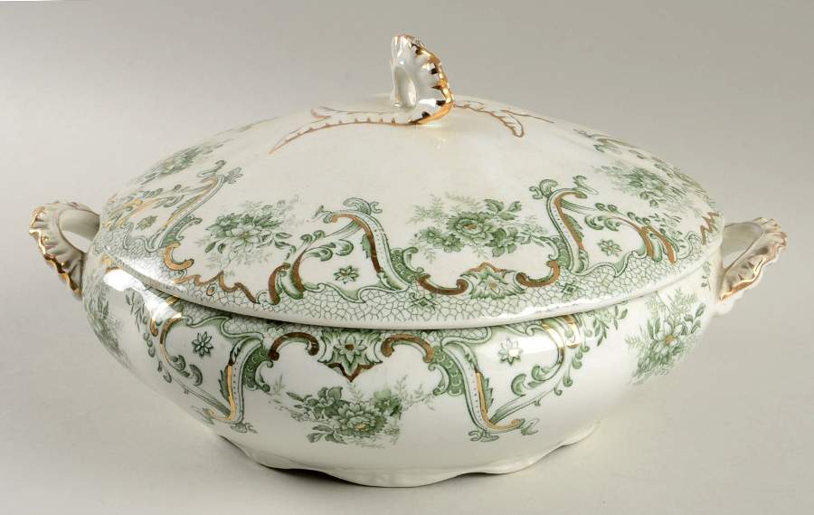 Keswick (Green, Gold Accent) Round Covered Vegetable by John Edwards-1