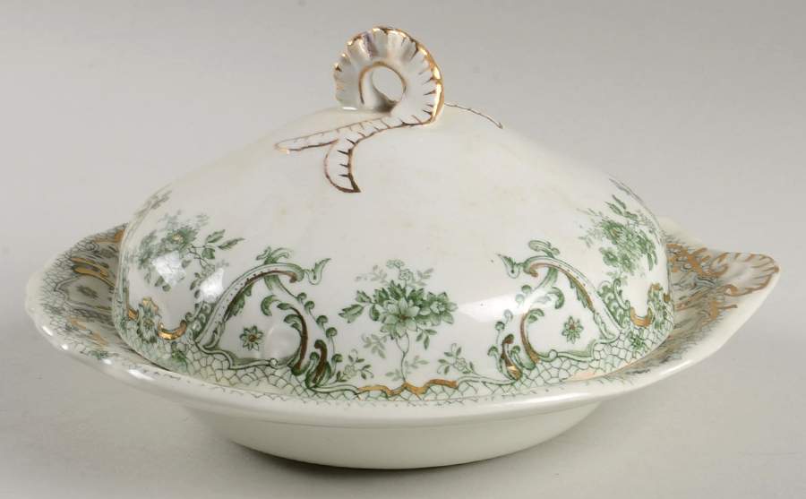 Keswick (Green, Gold Accent) Round Covered Butter by John Edwards-1