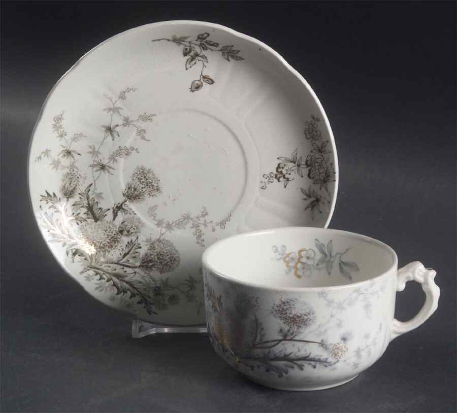 Thistle (Green Gray) Flat Cup & Saucer Set by John Edwards-1