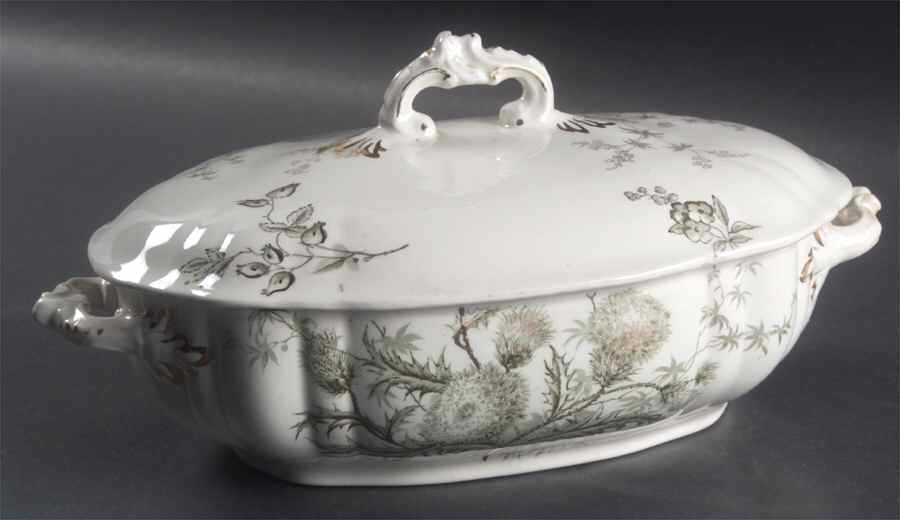 Thistle (Green Gray) Oval Covered Vegetable by John Edwards-1