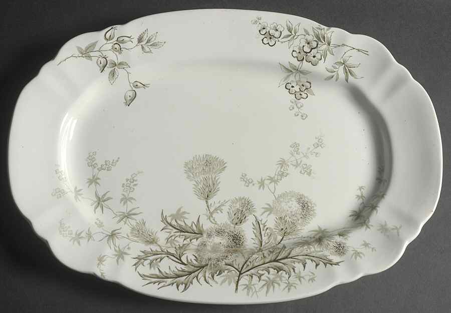 Thistle (Green Gray) 16" Oval Serving Platter by John Edwards-1