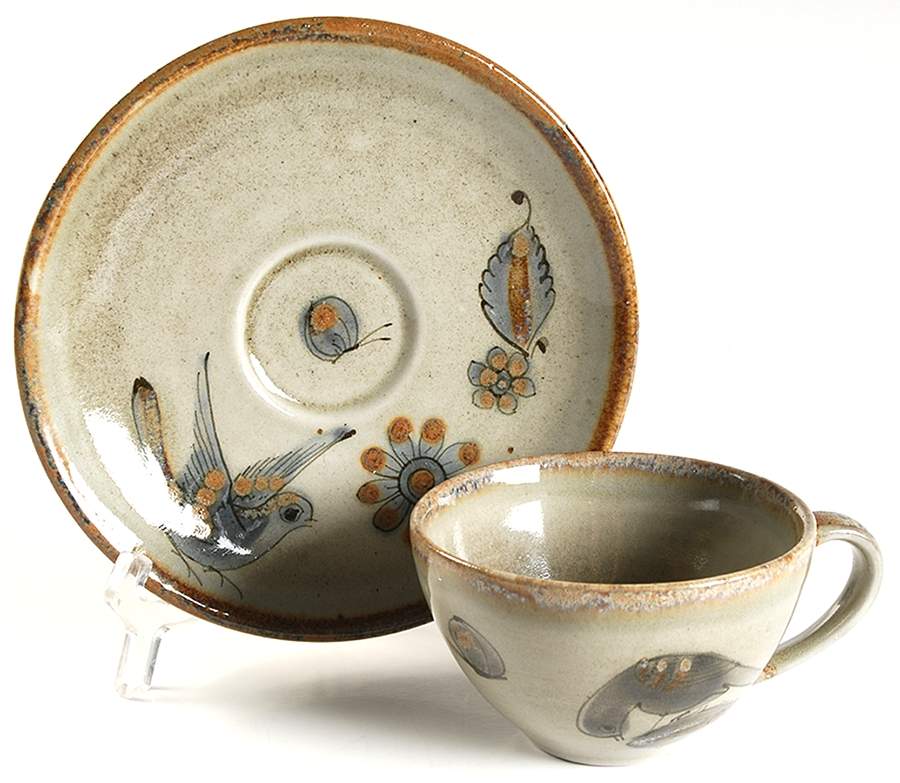 El Palomar Blue Flat Cup & Saucer Set by Ken Edwards Pottery-1