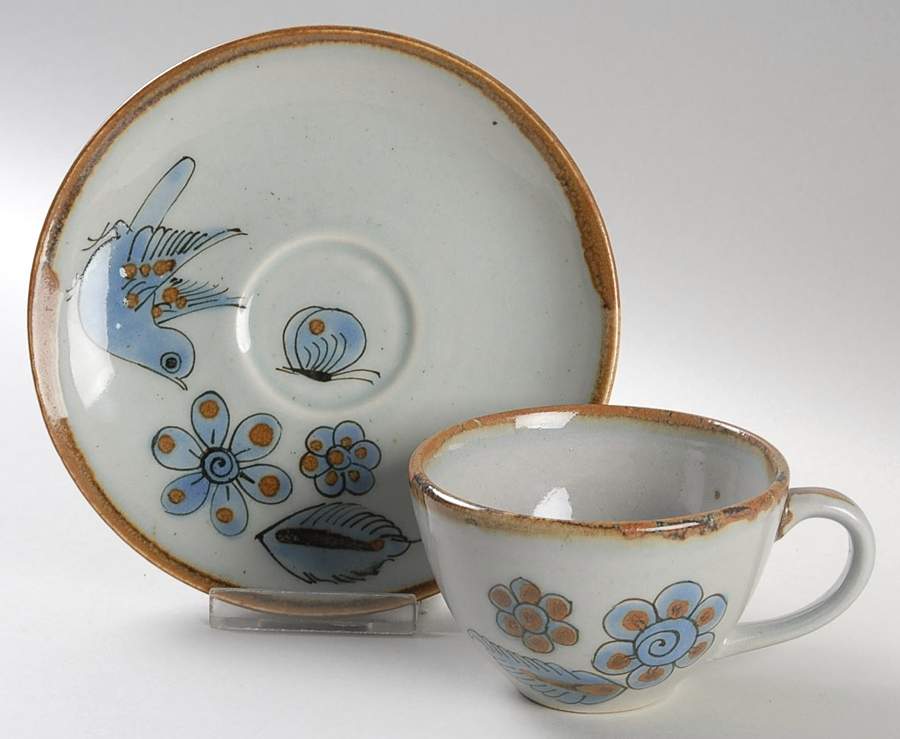 El Palomar Blue Flat Cup & Saucer Set by Ken Edwards Pottery-1