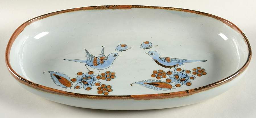 El Palomar Blue 17" Deep Oval Serving Platter by Ken Edwards Pottery-1