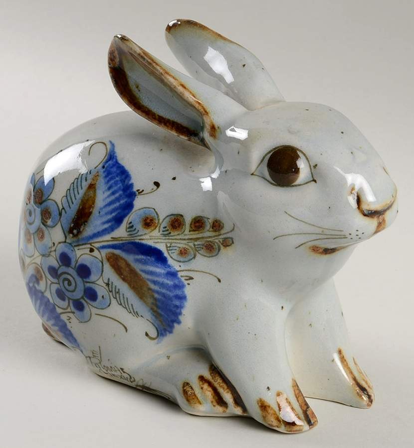 El Palomar Blue Crouching Rabbit Figurine by Ken Edwards Pottery-1