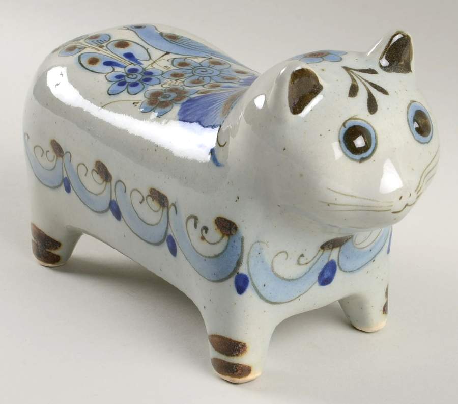 El Palomar Blue Large Cat Figurine by Ken Edwards Pottery-1