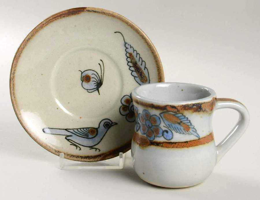 El Palomar Blue Flat Demitasse Cup & Saucer Set by Ken Edwards Pottery-1