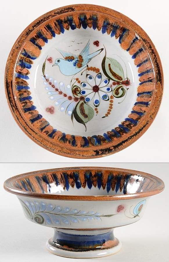 El Palomar Blue 9" Footed Bowl by Ken Edwards Pottery-1