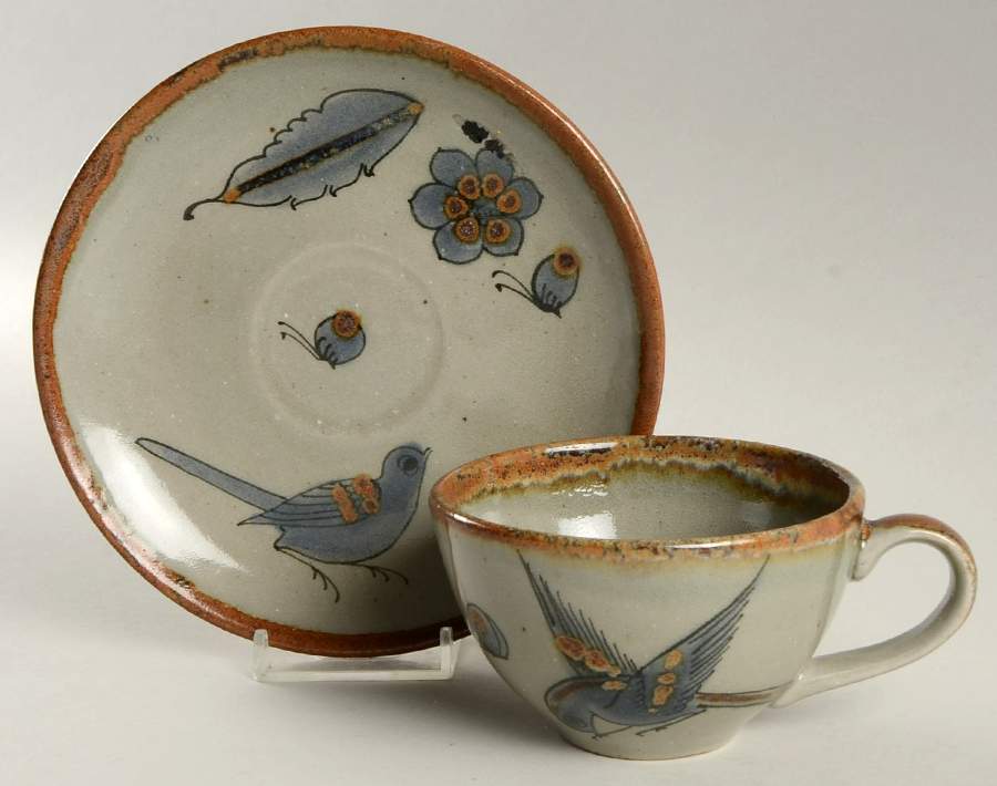El Palomar Blue Flat Cup & Saucer Set by Ken Edwards Pottery-1