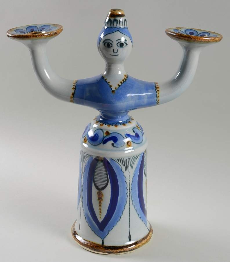 El Palomar Blue Double Light Figural Candleholder by Ken Edwards Pottery-1