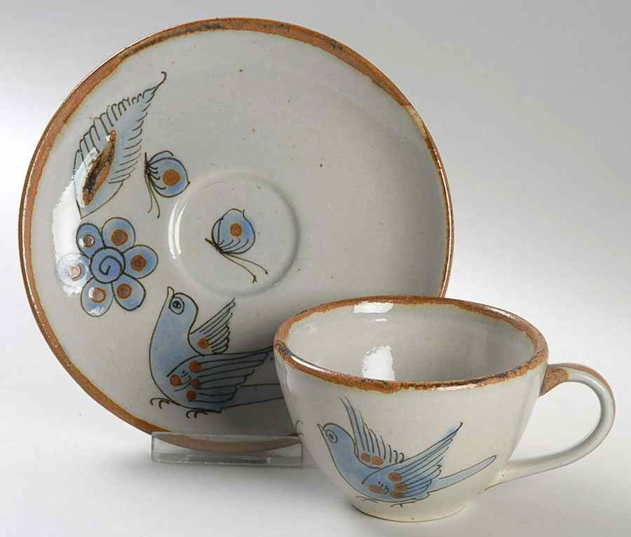 El Palomar Blue Flat Cup & Saucer Set by Ken Edwards Pottery-1