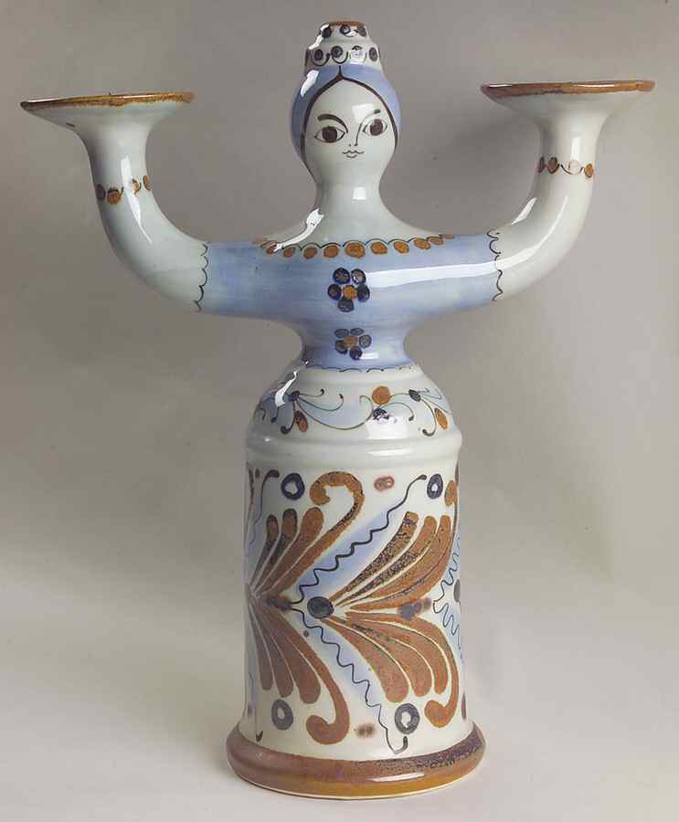 El Palomar Blue Double Light Figural Candleholder by Ken Edwards Pottery-1