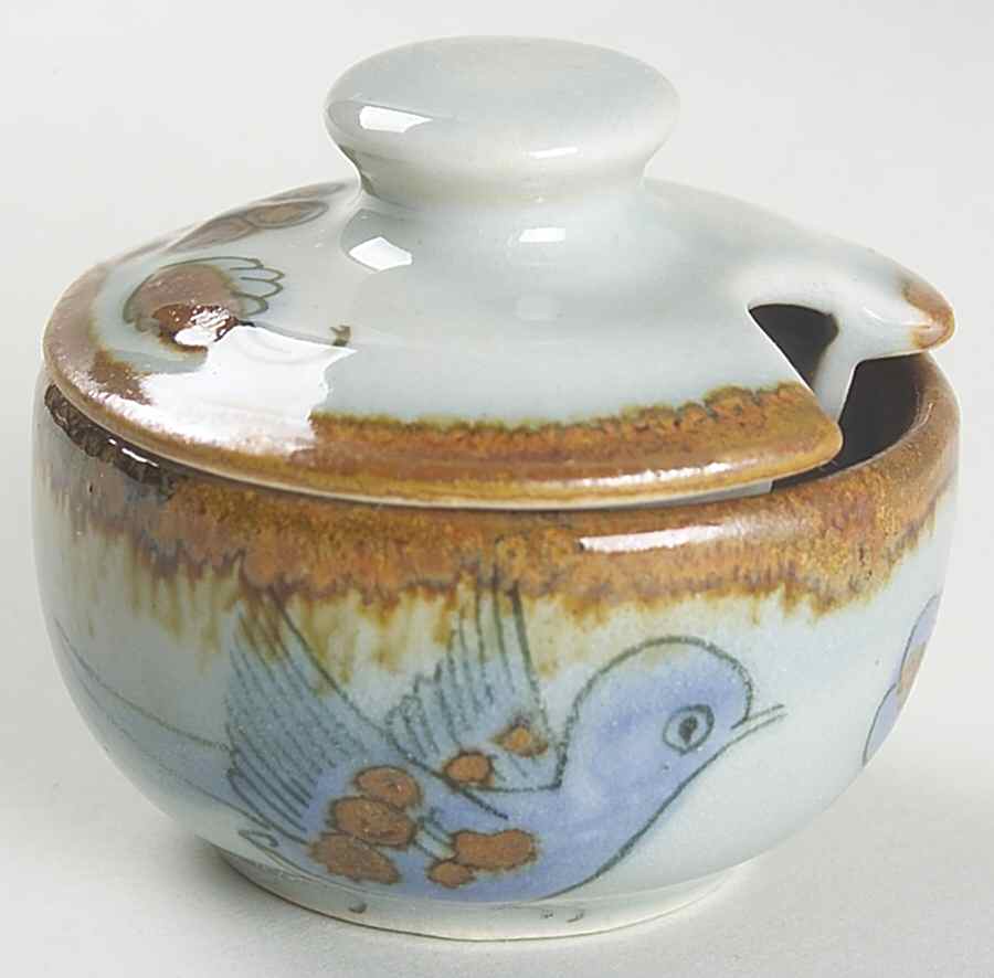 El Palomar Blue Mustard Jar & Lid by Ken Edwards Pottery-1