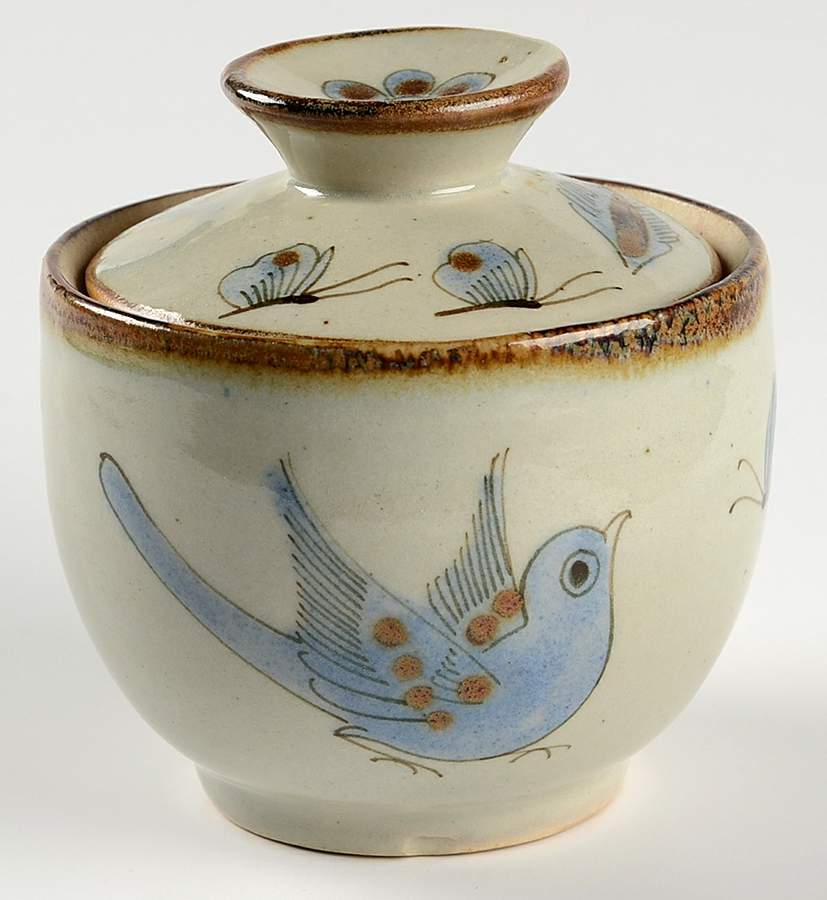 El Palomar Blue Sugar Bowl & Lid by Ken Edwards Pottery-1