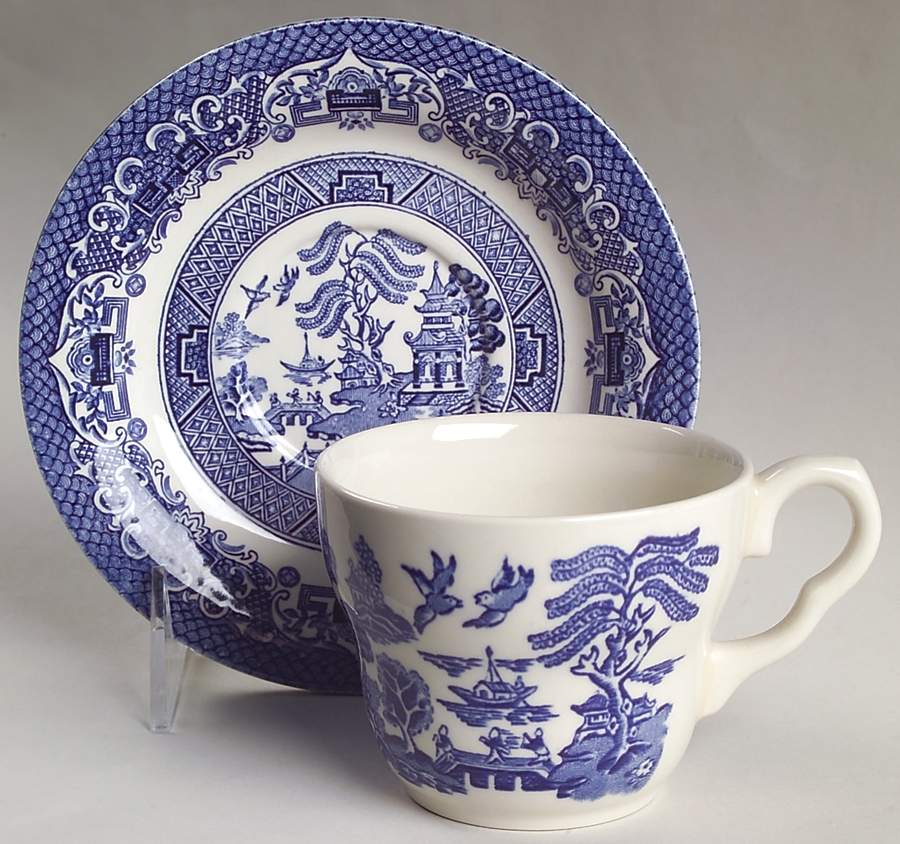 Blue Willow Flat Cup & Saucer Set by English Ironstone Tableware-1