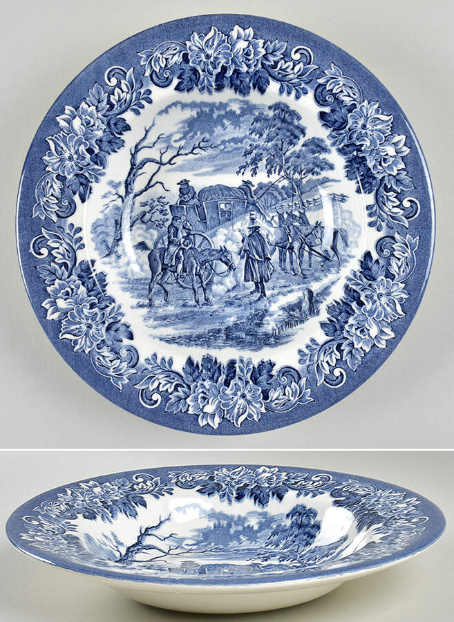 Dickens Series Blue Large Rim Soup Bowl by English Ironstone Tableware-1