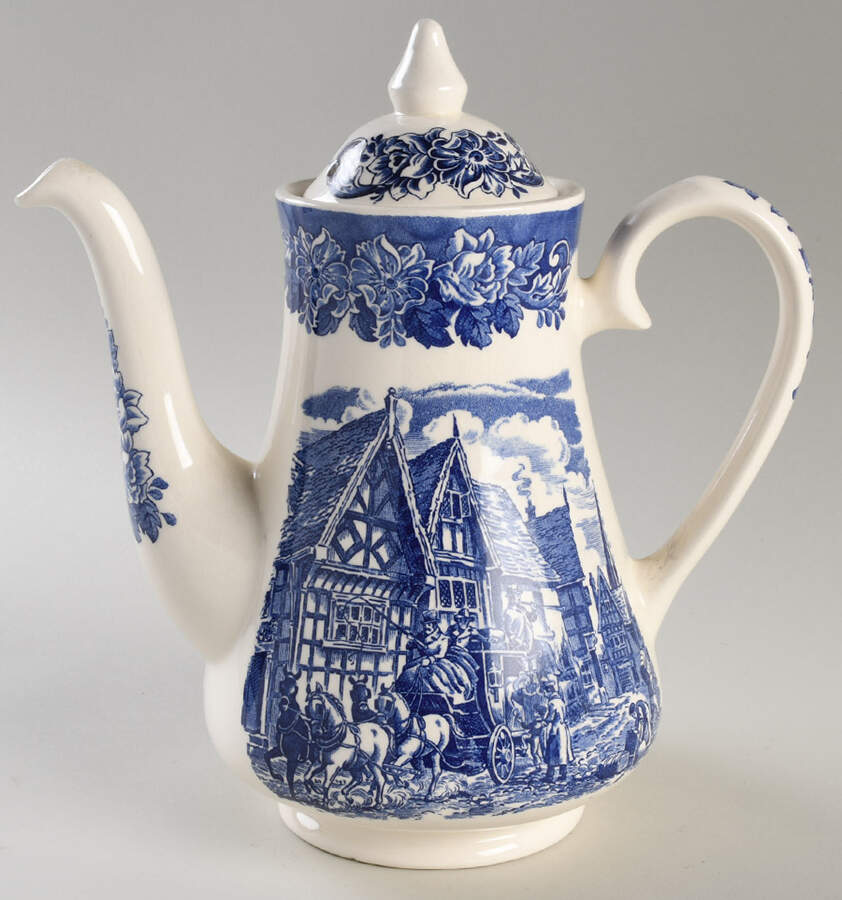 Dickens Series Blue Coffee Pot & Lid by English Ironstone Tableware-1