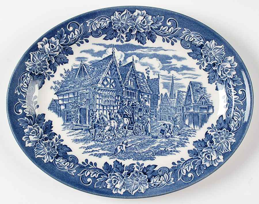 Dickens Series Blue 11" Oval Serving Platter by English Ironstone Tableware-1