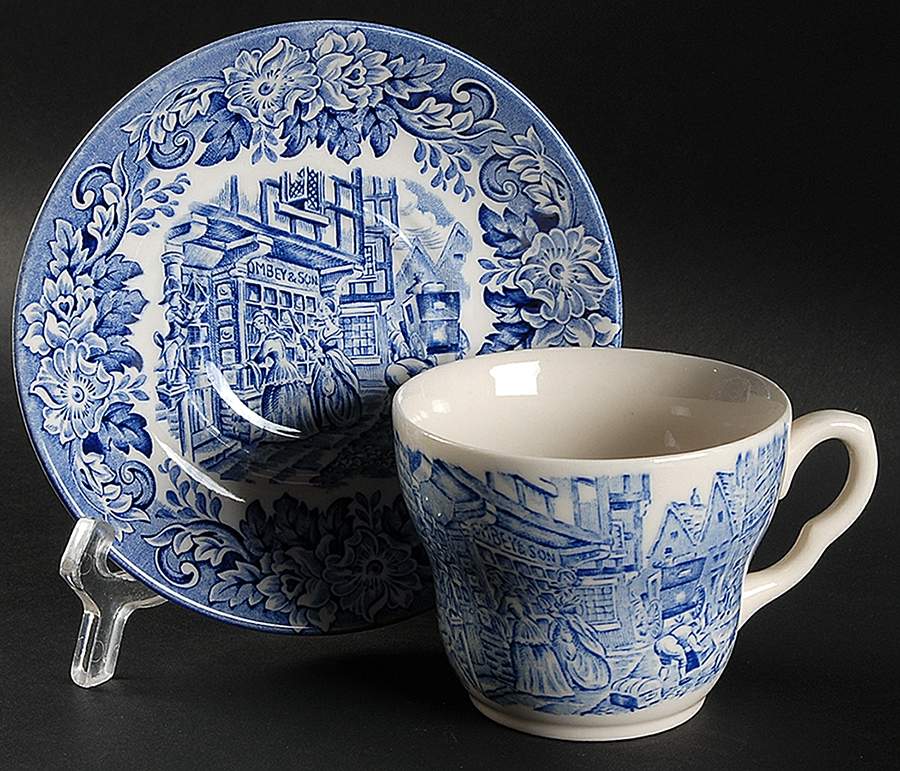 Dickens Series Blue Flat Cup & Saucer Set by English Ironstone Tableware-1