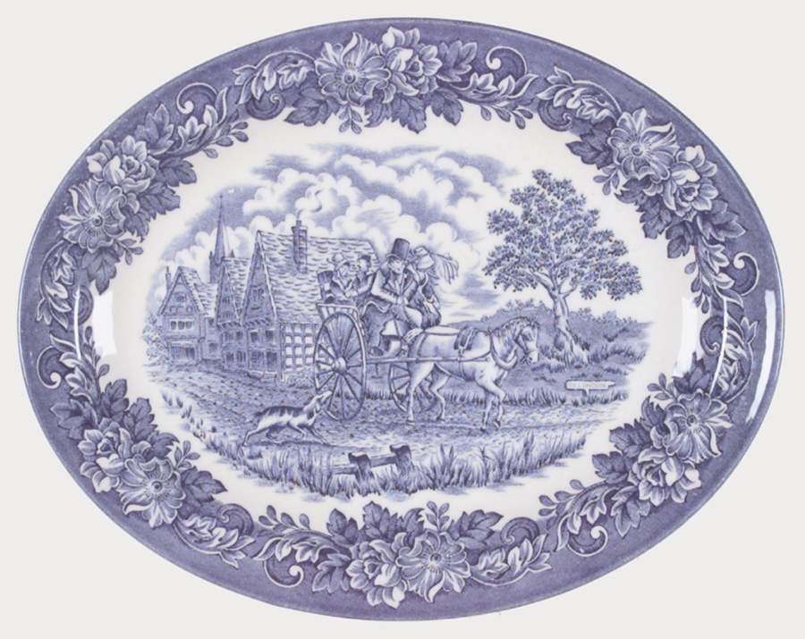 Dickens Series Blue 11" Oval Serving Platter by English Ironstone Tableware-1