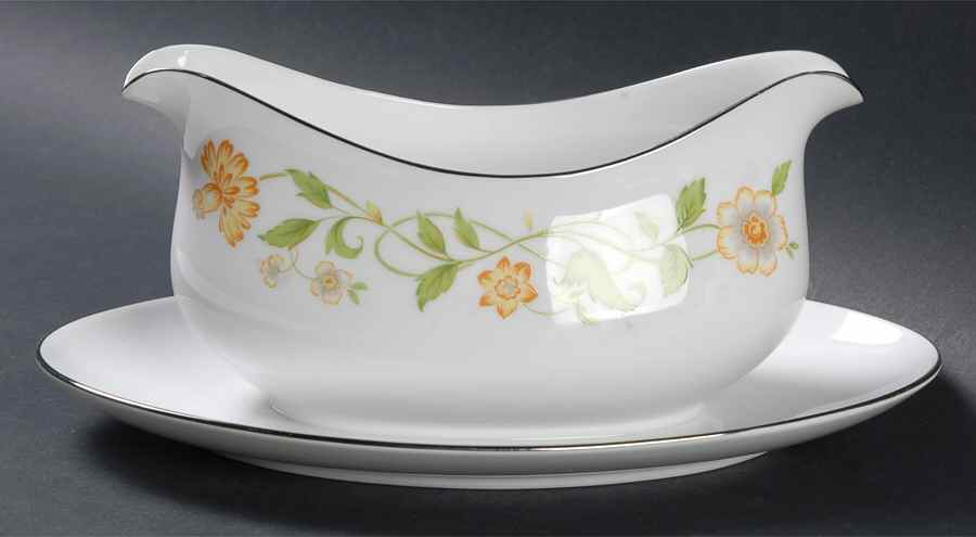 Floral Generation Gravy Boat with Attached Underplate by Ekco-1