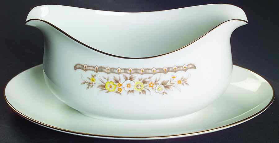 Golden Autumn Gravy Boat with Attached Underplate by Ekco-1