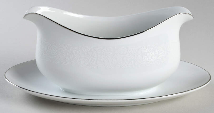 Monique Lace Gravy Boat with Attached Underplate by Ekco-1