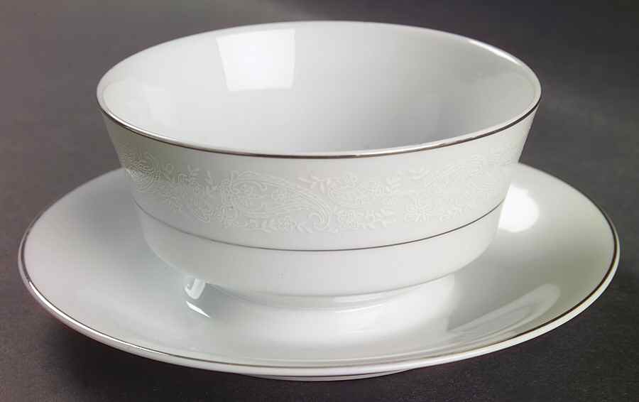 Monique Lace Gravy Boat with Attached Underplate by Ekco-1