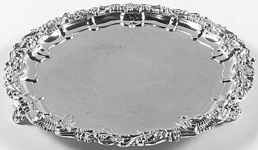 Silverplate Hollowware 12" 3-Toed Silverplate Round Tray by Ellis-Barker-1