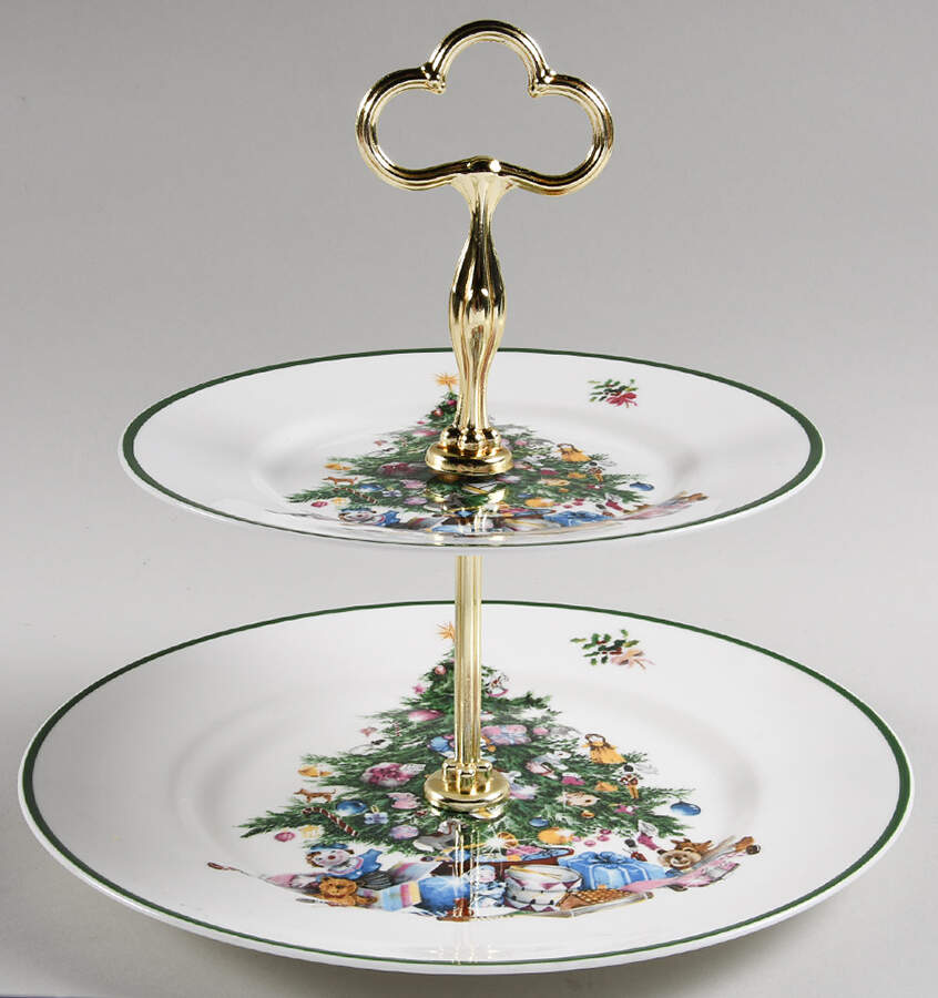 Seasons Greetings 2 Tiered Serving Tray (Dinner & Salad Plate) by Elizabethan-1