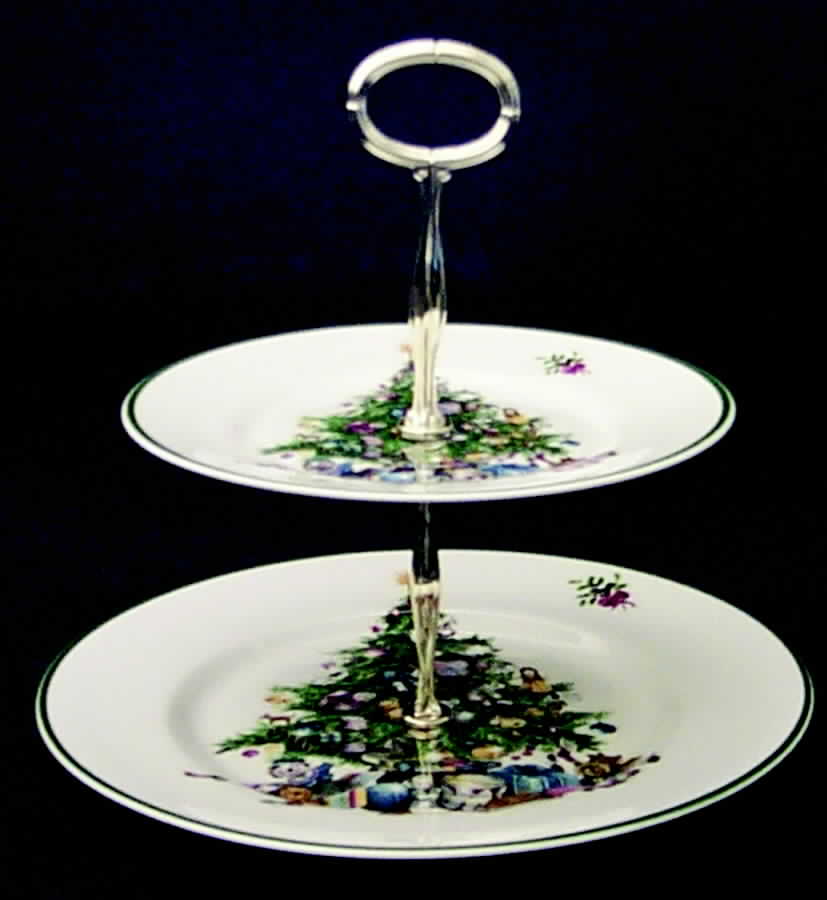 Seasons Greetings 2 Tiered Serving Tray (Dinner & Salad Plate) by Elizabethan-1