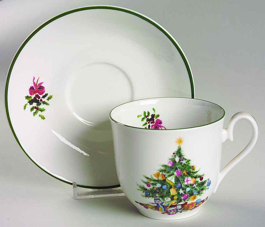 Seasons Greetings Flat Cup & Saucer Set by Elizabethan-1