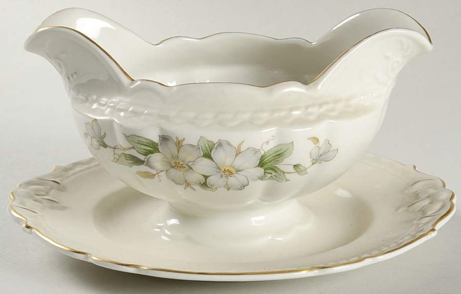 Dogwood Round Gravy Boat/Attached Underplate by Embassy (American)-1