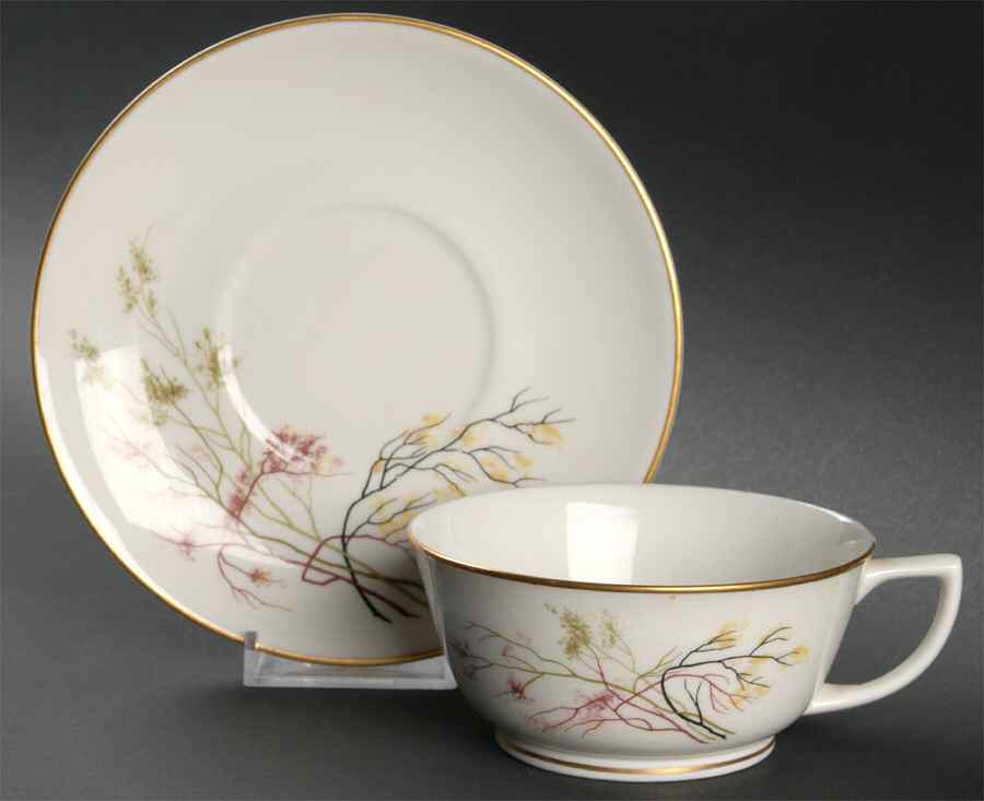 EMB2 (Gold Trim) Footed Cup & Saucer Set by Embassy (American)-1