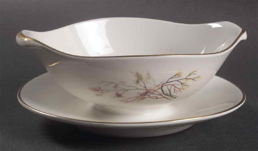 EMB2 (Gold Trim) Gravy Boat with Attached Underplate by Embassy (American)-1
