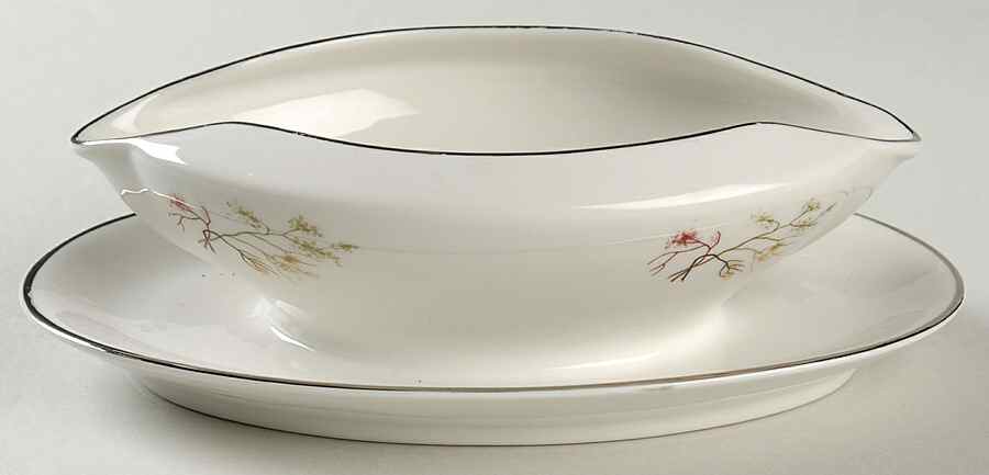 EMB34 (Platinum Trim) Gravy Boat with Attached Underplate by Embassy (American)-1