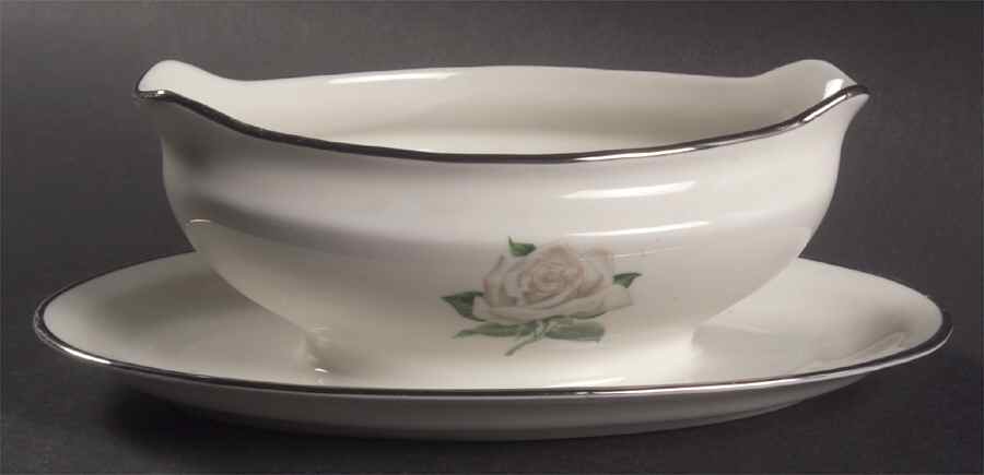 Gray Rose Gravy Boat with Attached Underplate by Embassy (American)-1