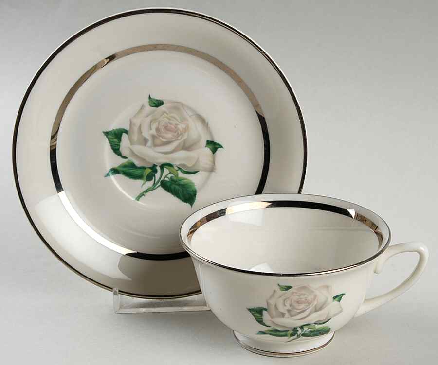Gray Rose Footed Cup & Saucer Set by Embassy (American)-1