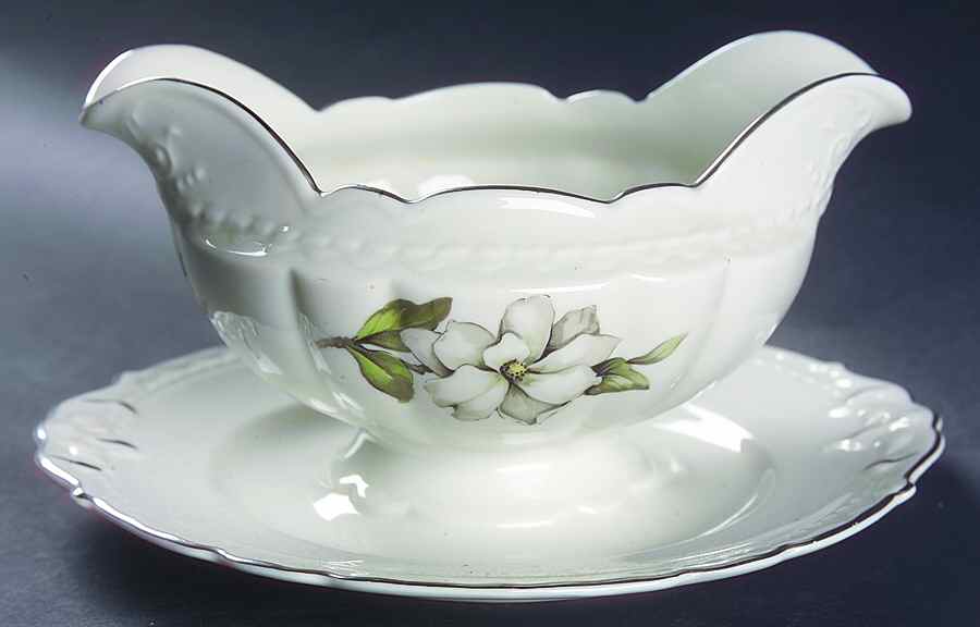 Silver Gardenia (Rim, Scalloped) Gravy Boat with Attached Underplate by Embassy (American)-1