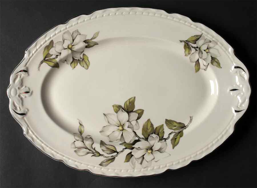 Silver Gardenia (Rim, Scalloped) 13" Oval Serving Platter by Embassy (American)-1