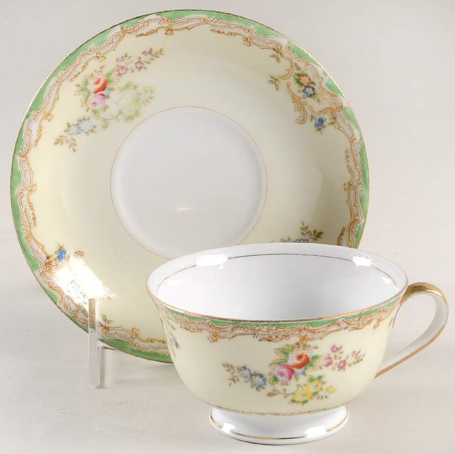 Flora (No #) Footed Cup & Saucer Set by Empress (Japan)-1