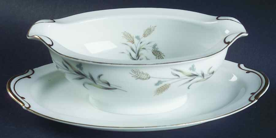 Gold Wheat Gravy Boat with Attached Underplate by Empress (Japan)-1