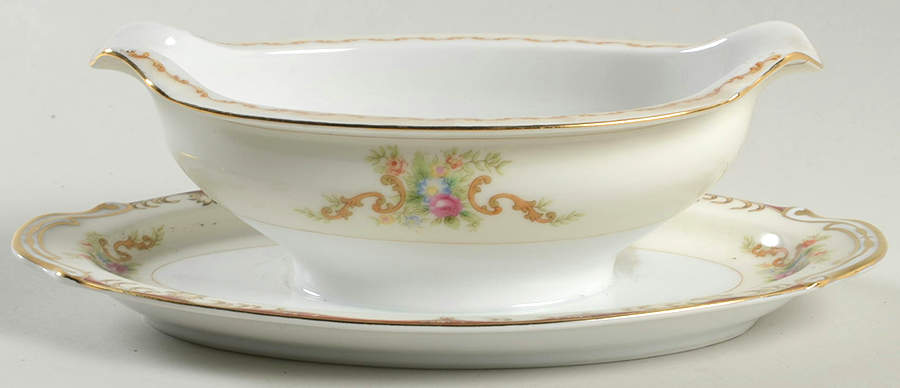 Roselle Gravy Boat with Attached Underplate by Empress (Japan)-1