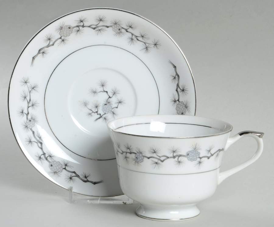 Silver Cone Footed Cup & Saucer Set by Empress (Japan)-1