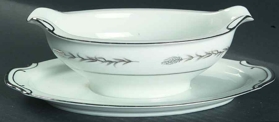 Silver Wheat (1106) Gravy Boat with Attached Underplate by Empress (Japan)-1